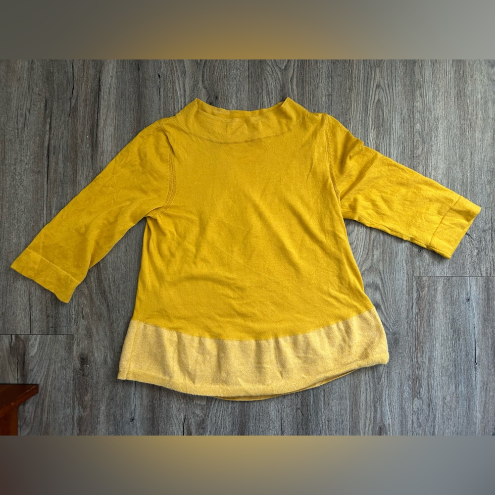 Anthropologie Mustard Yellow Layered-Hem 3/4 sleeve sweater